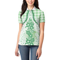 Aloha Hawaii Palaka Women Polo Shirt Green Plumeria Lei LT05 - Polynesian Pride