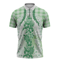 Aloha Hawaii Palaka Zipper Polo Shirt Green Plumeria Lei LT05 Green - Polynesian Pride