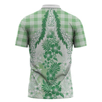 Aloha Hawaii Palaka Zipper Polo Shirt Green Plumeria Lei LT05 - Polynesian Pride