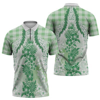 Aloha Hawaii Palaka Zipper Polo Shirt Green Plumeria Lei LT05 - Polynesian Pride