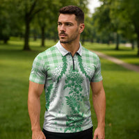 Aloha Hawaii Palaka Zipper Polo Shirt Green Plumeria Lei LT05 - Polynesian Pride