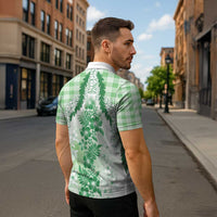 Aloha Hawaii Palaka Zipper Polo Shirt Green Plumeria Lei - Polynesian Pride