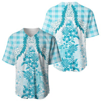 Aloha Hawaii Palaka Baseball Jersey Blue Plumeria Lei LT05 - Polynesian Pride