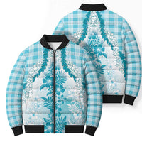 Aloha Hawaii Palaka Bomber Puffer Jacket Blue Plumeria Lei - Polynesian Pride