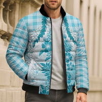 Aloha Hawaii Palaka Bomber Puffer Jacket Blue Plumeria Lei - Polynesian Pride