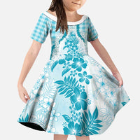Aloha Hawaii Palaka Family Matching Off Shoulder Maxi Dress and Hawaiian Shirt Blue Plumeria Lei - Polynesian Pride