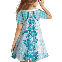 Aloha Hawaii Palaka Family Matching Short Sleeve Bodycon Dress and Hawaiian Shirt Blue Plumeria Lei - Polynesian Pride