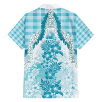 Aloha Hawaii Palaka Family Matching Summer Maxi Dress and Hawaiian Shirt Blue Plumeria Lei - Polynesian Pride
