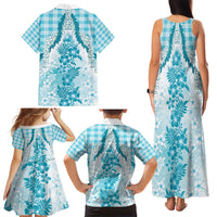 Aloha Hawaii Palaka Family Matching Tank Maxi Dress and Hawaiian Shirt Blue Plumeria Lei - Polynesian Pride