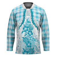 Aloha Hawaii Palaka Hockey Jersey Blue Plumeria Lei LT05 Unisex Blue - Polynesian Pride