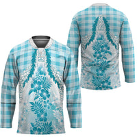 Aloha Hawaii Palaka Hockey Jersey Blue Plumeria Lei - Polynesian Pride
