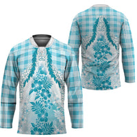 Aloha Hawaii Palaka Hockey Jersey Blue Plumeria Lei LT05 - Polynesian Pride