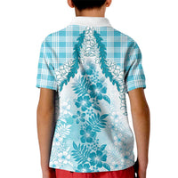 Aloha Hawaii Palaka Kid Polo Shirt Blue Plumeria Lei LT05 - Polynesian Pride