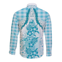 Aloha Hawaii Palaka Long Sleeve Button Shirt Blue Plumeria Lei - Polynesian Pride