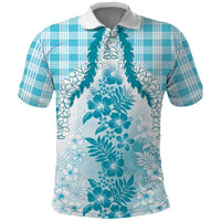 Aloha Hawaii Palaka Polo Shirt Blue Plumeria Lei LT05 Blue - Polynesian Pride