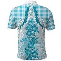 Aloha Hawaii Palaka Polo Shirt Blue Plumeria Lei LT05 - Polynesian Pride