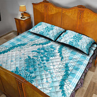 Aloha Hawaii Palaka Quilt Bed Set Blue Plumeria Lei - Polynesian Pride