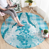 Aloha Hawaii Palaka Round Carpet Blue Plumeria Lei - Polynesian Pride