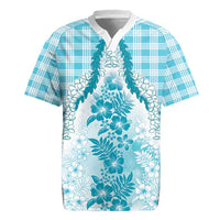 Aloha Hawaii Palaka Rugby Jersey Blue Plumeria Lei LT05 Blue - Polynesian Pride