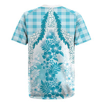 Aloha Hawaii Palaka Rugby Jersey Blue Plumeria Lei LT05 - Polynesian Pride