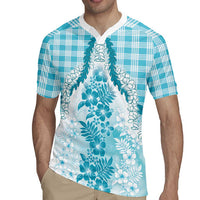 Aloha Hawaii Palaka Rugby Jersey Blue Plumeria Lei LT05 - Polynesian Pride