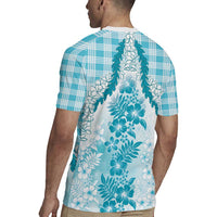 Aloha Hawaii Palaka Rugby Jersey Blue Plumeria Lei - Polynesian Pride