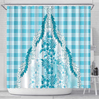Aloha Hawaii Palaka Shower Curtain Blue Plumeria Lei - Polynesian Pride