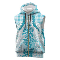 Aloha Hawaii Palaka Sleeveless Zip Hoodie Blue Plumeria Lei - Polynesian Pride