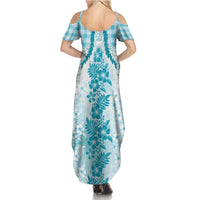Aloha Hawaii Palaka Summer Maxi Dress Blue Plumeria Lei LT05 - Polynesian Pride