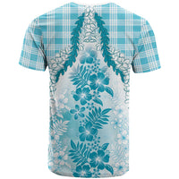 Aloha Hawaii Palaka T Shirt Blue Plumeria Lei LT05 - Polynesian Pride