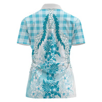 Aloha Hawaii Palaka Women Polo Shirt Blue Plumeria Lei LT05 - Polynesian Pride