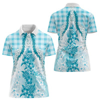 Aloha Hawaii Palaka Women Polo Shirt Blue Plumeria Lei LT05 - Polynesian Pride