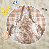 Aloha Hawaii Palaka Beach Blanket Beige Plumeria Lei - Polynesian Pride