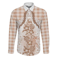 Aloha Hawaii Palaka Family Matching Long Sleeve Bodycon Dress and Hawaiian Shirt Beige Plumeria Lei - Polynesian Pride