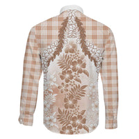 Aloha Hawaii Palaka Family Matching Long Sleeve Bodycon Dress and Hawaiian Shirt Beige Plumeria Lei - Polynesian Pride