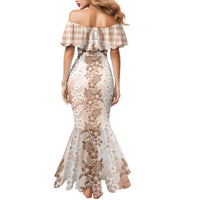 Aloha Hawaii Palaka Family Matching Mermaid Dress and Hawaiian Shirt Beige Plumeria Lei - Polynesian Pride