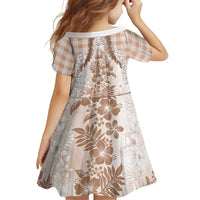 Aloha Hawaii Palaka Family Matching Off Shoulder Short Dress and Hawaiian Shirt Beige Plumeria Lei - Polynesian Pride