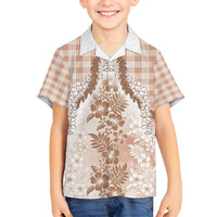 Aloha Hawaii Palaka Family Matching Puletasi and Hawaiian Shirt Beige Plumeria Lei - Polynesian Pride