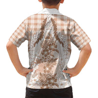 Aloha Hawaii Palaka Family Matching Short Sleeve Bodycon Dress and Hawaiian Shirt Beige Plumeria Lei - Polynesian Pride