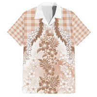 Aloha Hawaii Palaka Family Matching Short Sleeve Bodycon Dress and Hawaiian Shirt Beige Plumeria Lei - Polynesian Pride