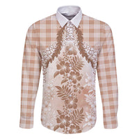 Aloha Hawaii Palaka Family Matching Summer Maxi Dress and Hawaiian Shirt Beige Plumeria Lei - Polynesian Pride
