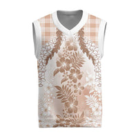 Aloha Hawaii Palaka Christmas Knitted V-Neck Vest Beige Plumeria Lei - Polynesian Pride