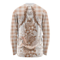 Aloha Hawaii Palaka Long Sleeve Shirt Beige Plumeria Lei - Polynesian Pride