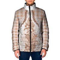 Aloha Hawaii Palaka Padded Jacket Beige Plumeria Lei - Polynesian Pride