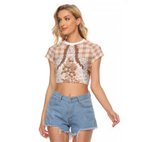 Aloha Hawaii Palaka Raglan Cropped T Shirt Beige Plumeria Lei LT05 Female Beige - Polynesian Pride