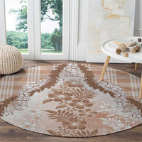 Aloha Hawaii Palaka Round Carpet Beige Plumeria Lei - Polynesian Pride