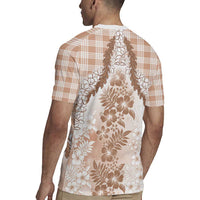 Aloha Hawaii Palaka Rugby Jersey Beige Plumeria Lei LT05 - Polynesian Pride