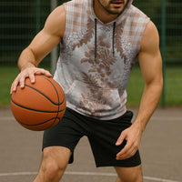 Aloha Hawaii Palaka Sleeveless Hoodie Beige Plumeria Lei - Polynesian Pride