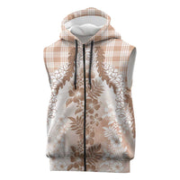 Aloha Hawaii Palaka Sleeveless Zip Hoodie Beige Plumeria Lei LT05 Beige - Polynesian Pride
