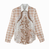 Aloha Hawaii Palaka Women Casual Shirt Beige Plumeria Lei - Polynesian Pride